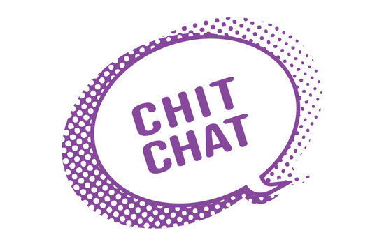 White speech bubble with purple details with chit chat on a transparent background. Halftone design.