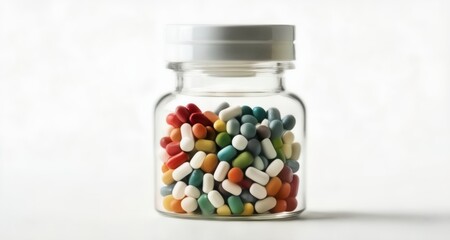  Colorful pill capsules in a glass jar