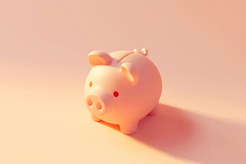 Piggy bank 3d render on pastel background. Saving money, savings, finance and money deposit concept, cartoon minimal style. Banking, investment, earnings, saving and investing money