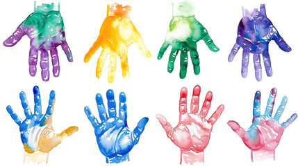 set of colorful hand prints of children isolated on white or transparent png
