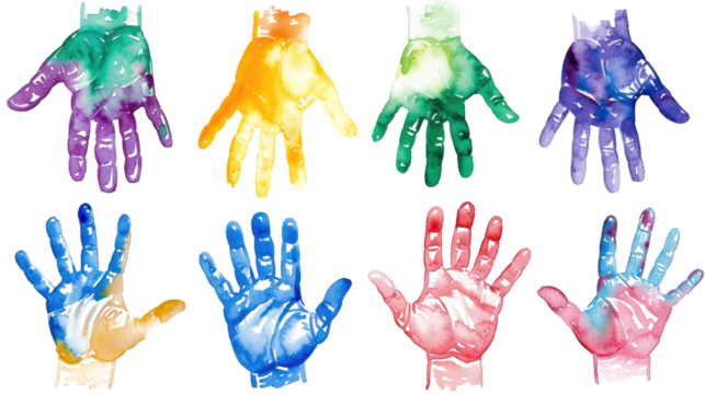 set of colorful hand prints of children isolated on white or transparent png