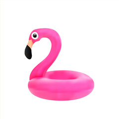 Pink flamingo inflatable circle isolated on white. Swimming equipment. Summer water fun pool toy