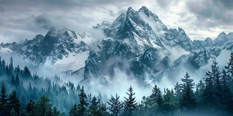 Keuken spatwand met foto Panoramic landscape of fog forest in mountains © Outlander1746