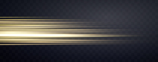Speed velocity light neon flow, zoom in motion effect, gold glow speed lines, colorful light trails, stripes. Abstract background, vector illustration. © Elena
