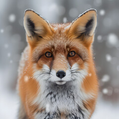 Fototapeta premium red fox in the snow, portray the unique aspects of wildlife during the colder months, from snow-covered landscape traverses to animals in their natural habitats.