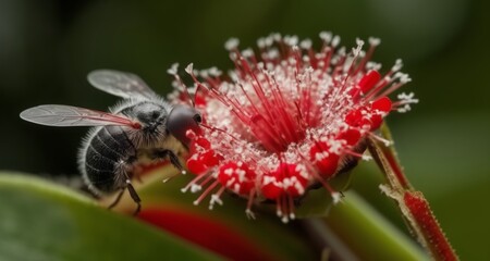  Bee in action - Pollinating a vibrant flower