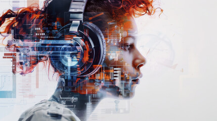 creative image of a young woman with big headphones