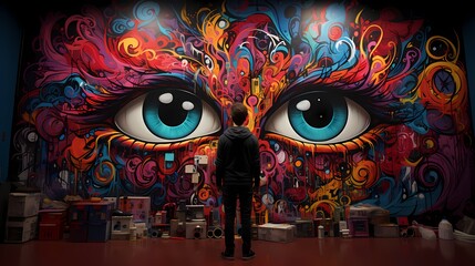 A person creating a graffiti-style artwork on a whiteboard, using bold colors and intricate designs to create a visually striking composition - obrazy, fototapety, plakaty