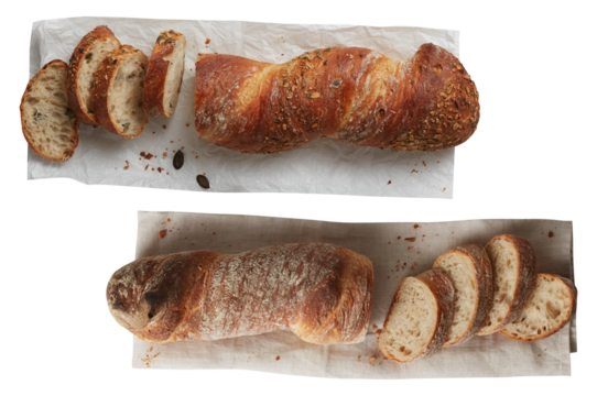 Bread set cut out isolated transparent background