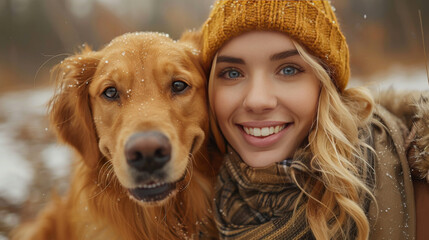 Dog Lover Selfie: A Happy Woman with Her Dog at the Park