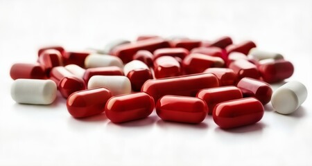  Vibrant red and white capsules against a white background
