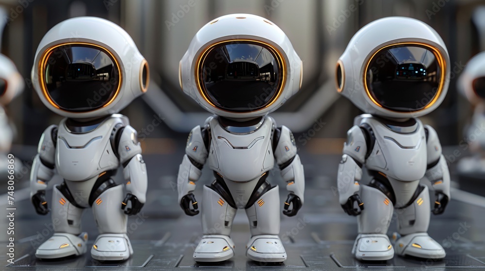 Poster White modern robot mascot set with minimal design