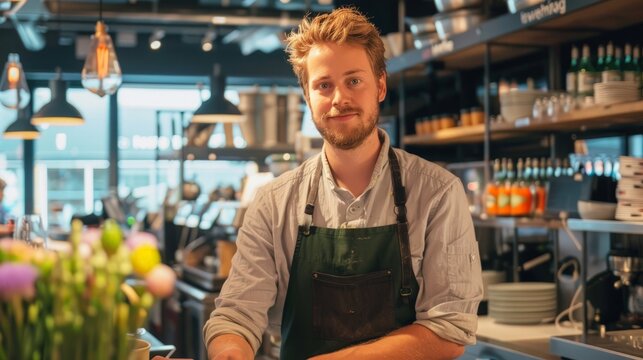 Restaurantinnehaveren sjekker en nettbrett, regninger og utgifter til sin lille bedrift.