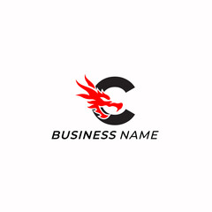 logo design creative letter C and red dragon