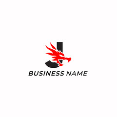 logo design creative letter J and dragon head