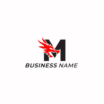 logo design letter M and head dragon