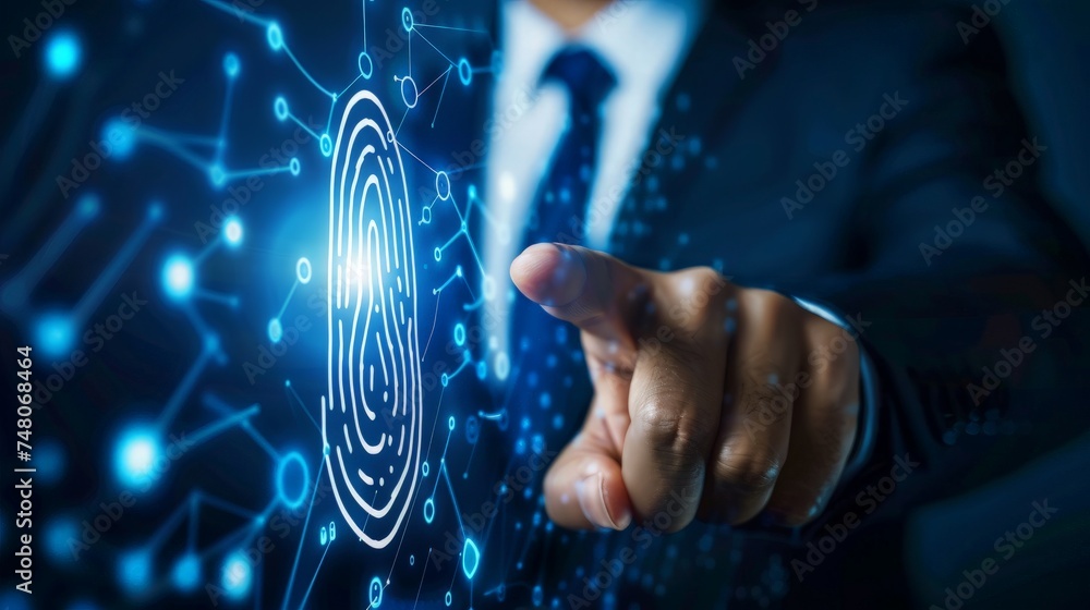 Aufkleber users online security check system. businessman using fingerprint. digital transformation technology