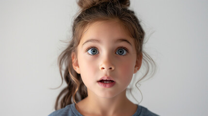 Retrato de una niña  con expresión sorpresa - obrazy, fototapety, plakaty