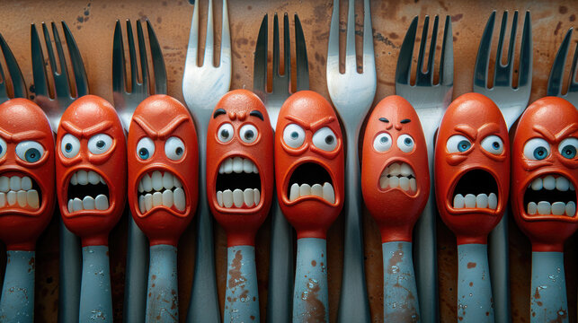 Funny and Expressive Faces of Cutlery Cartoon