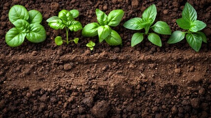 Naklejka premium Progressive growth stages of green basil plants