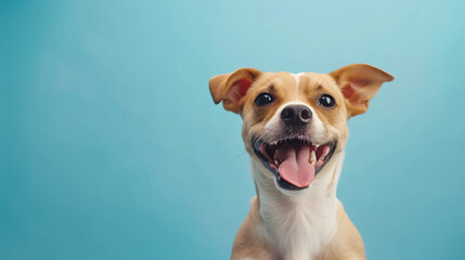 Happy smiling pet dog looking at the camera.