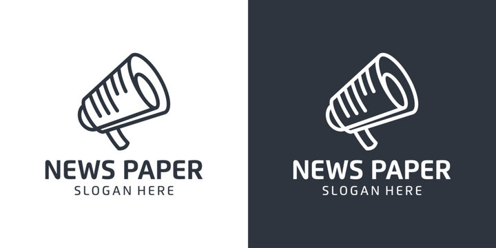 Megaphone logo design template with news paper documents and with abstract line model graphic design vector. Symbol, icon, creative.