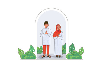 Muslim couple vector illustration for eid mubarak and ramadan kareem