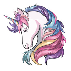  graphic of a unicorn head with a pink head on an isolated background