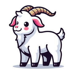 Cute goat full body cartoon mascot character vector illustration, funny adorable farm pet animal goat design template isolated on white background