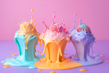 colorful lumps floating in thick milk, creating a visually striking and high-contrast image. The vibrant hues of the lumps stand out vividly against the white. for use in artistic projects, culinary