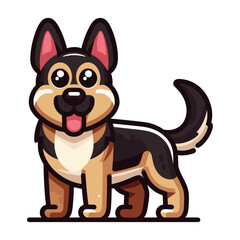 German shepherd dog cartoon mascot character vector illustration, cute adorable family pet, friendly dog full body design template isolated on white background