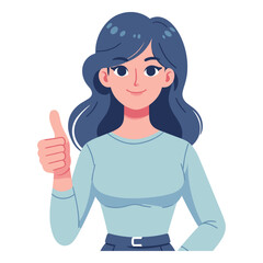 Woman giving thumbs up vector illustration, happy girl showing OK gesture, approval sign, positive emotion, work done sign design template isolated on white background