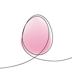 Egg line art. Continuous black line and pink colored egg shape for Easter holiday greetings and invitations. Vector illustration.