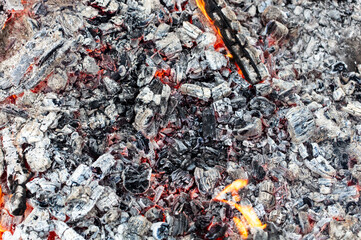 Burning coals in a fire as a background