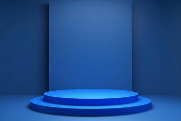 A 3D vector scene background featuring a realistic blue round corner stand podium. The podium stands prominently against a neutral backdrop, aesthetic. podium as an ideal focal point for presentations