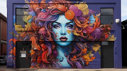 A visually striking image of a street mural, filled with bold and colorful graffiti art, showcasing...