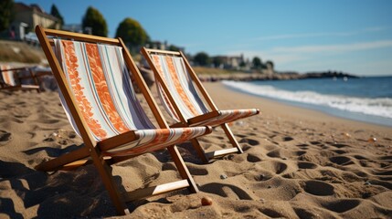 Two chairs by the sea in summer - obrazy, fototapety, plakaty