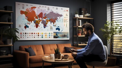An artist creating an informative infographic on a whiteboard, using visuals and text to convey data and information - obrazy, fototapety, plakaty