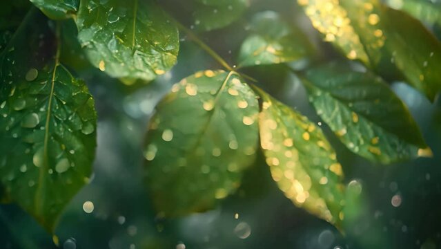 Raindrops on leaves and leaf
