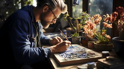 An artist sketching a botanical illustration on a whiteboard, capturing the intricate details of plants and flowers - obrazy, fototapety, plakaty