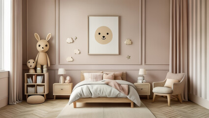 3d rendering children's room interior with bed and toys on wall