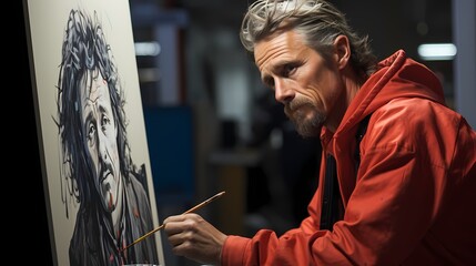 An artist sketching a detailed portrait of a person on a whiteboard, capturing their likeness with precision and skill - obrazy, fototapety, plakaty