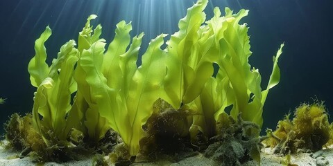 Fototapeta na wymiar Seaweed sways gently in the current of the open ocean, Generative AI