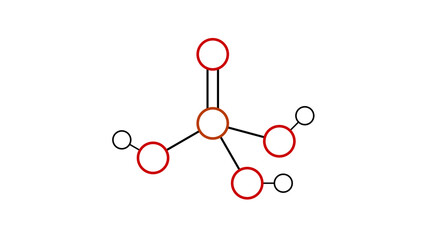 phosphoric acid molecule, structural chemical formula, ball-and-stick model, isolated image orthophosphoric acid