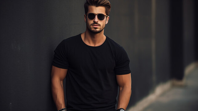 Hipster handsome male model with glasses wearing...