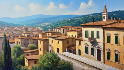 Fototapeta na wymiar Panoramic view of Verona, Italy. Digital painting.