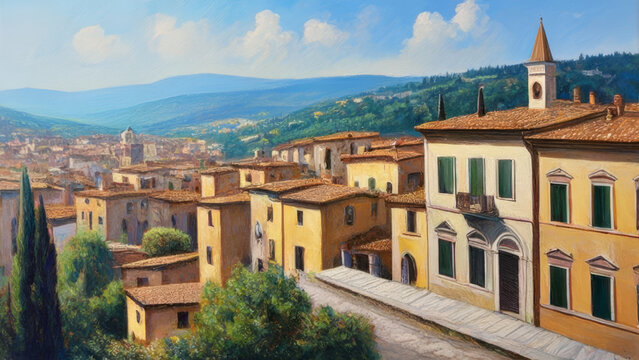 Panoramic view of Verona, Italy. Digital painting.