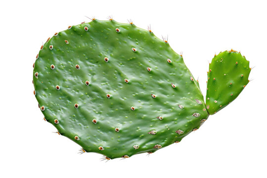Thornless green cactus leaves (Opuntia ficus-indica). Cactus isolated on transparent background.