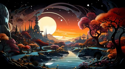 An artistic composition featuring a digital painting of a surreal landscape, with floating islands and fantastical creatures, evoking a sense of imagination and wonder.