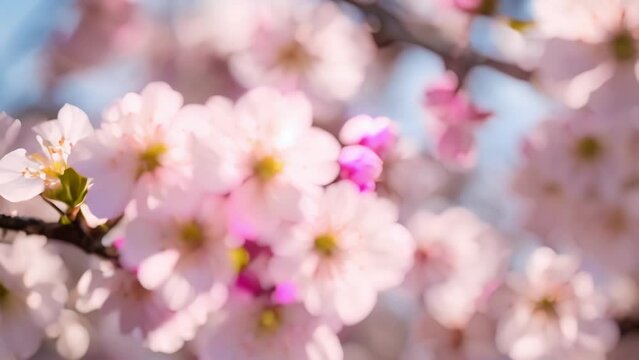 Spring's Pink Cherry Blossoms: A close-up view of delicate pink cherry blossoms blooming on branches, adding beauty to the spring season